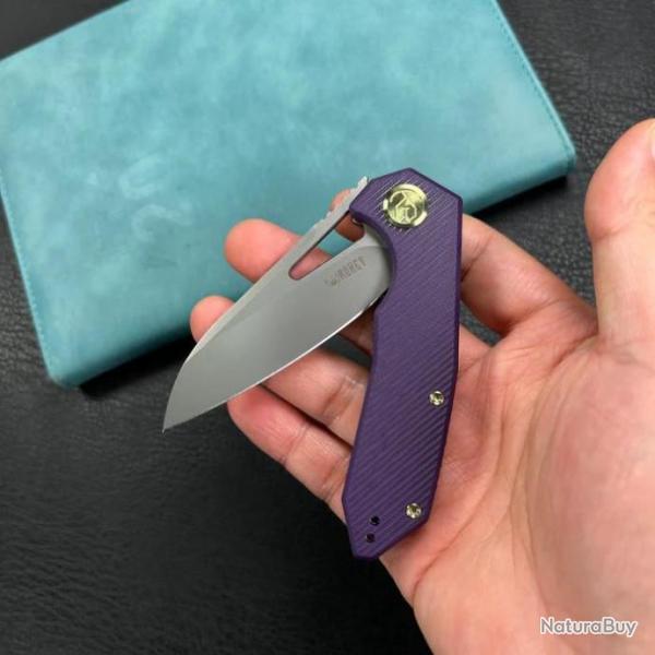 Couteau KUBEY Vagrant Purple Manche G10 Lame Acier M390 Sandblast IKBS Linerlock Clip KUB291S