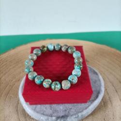 Bracelet Jaspe Impérial perles 10 mm avec écrin  Réf : N142