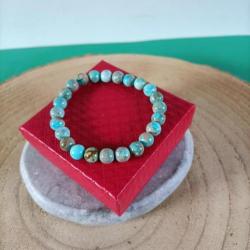 Bracelet en pierre naturelle Jaspe impérial perles 8 mm  avec écrin Réf : N158