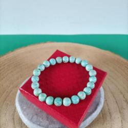 Bracelet en Pierre naturelle Turquoise du Pérou perles 8 mm  avec écrin Réf : N159