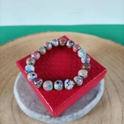 Bracelet Jaspe Impérial perles 10 mm avec écrin  Réf : N156
