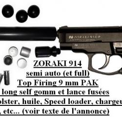 Zoraki 914 PAK, front firing, self gomm, munitions, holster, huile, chargeur, divers accessoires