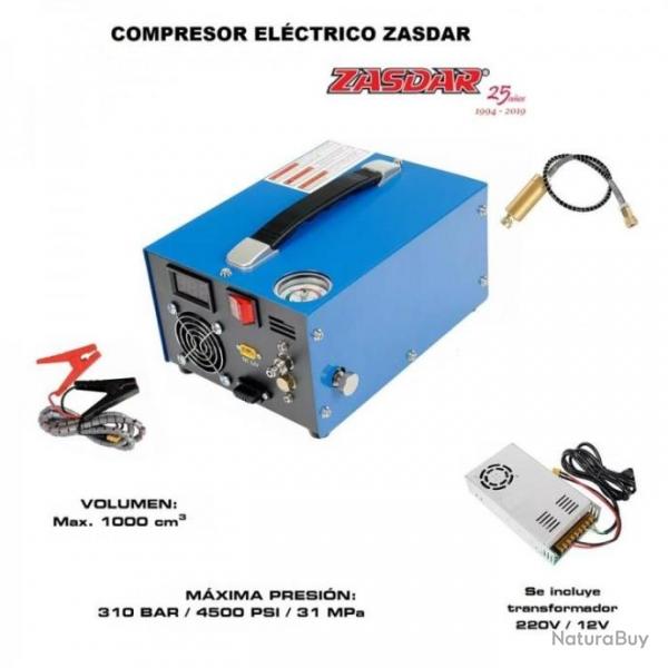Compresseur lectrique ZASDAR 12v/220v pour PCP 300 Bar. 1000cc. (4500PSI/30MPH)