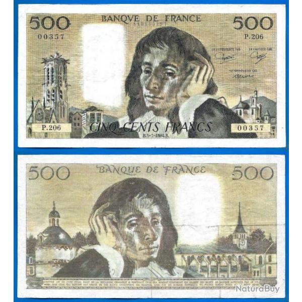 France 500 Francs 1984 Serie P Grand Billet Pascal Franc