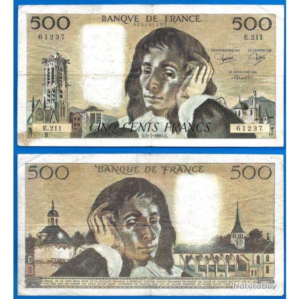 France 500 Francs 1984 Serie E Grand Billet Pascal Franc