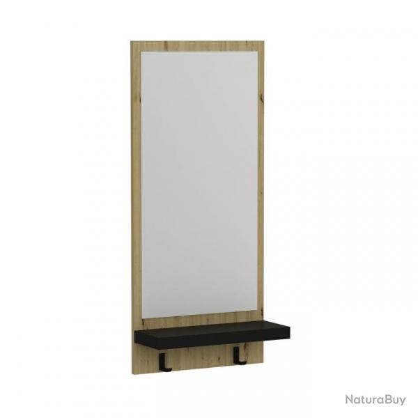 Portemanteau avec miroir et espace de stockage 90 x 45 x 16 cm effet bois artisanal / noir 03_00081