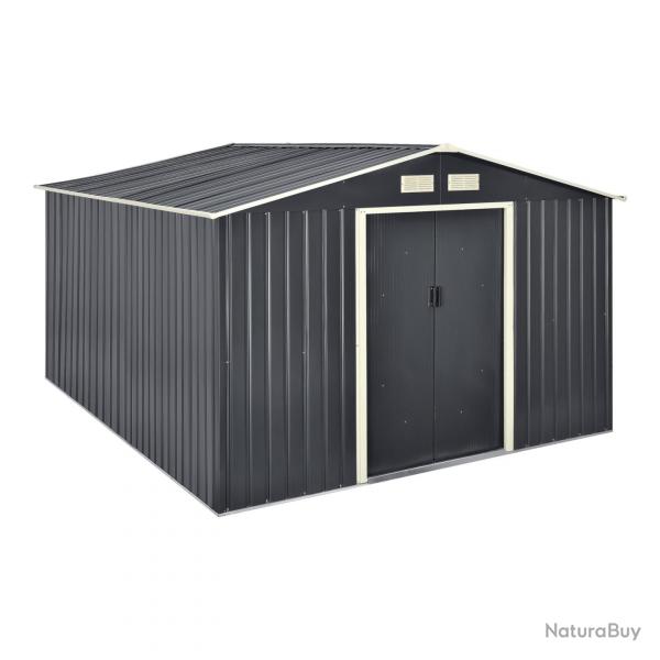 Abri de jardin 277 x 319 x 192 cm toit  pignon tles en acier galvanises gris fonc 03_0007174
