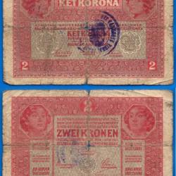 Autriche Hongrie 2 Couronne 1917 Billet Surcharge