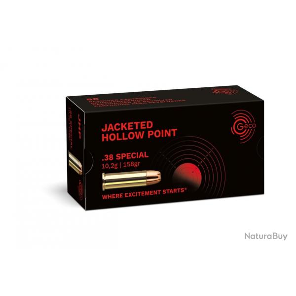 Cartouches GECO Calibre 38 SPECIAL Jacketed Hollow Point 158grs /10.2g - Boite de 50 units