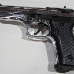 Pistolet semi auto ekol modele Firat Magnum 92 chrome cal 9mm a blanc, avec embout lance fusée