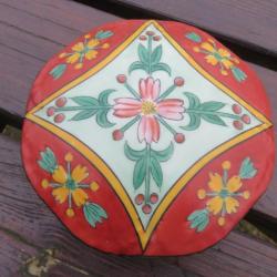 Ancienne grande boîte porcelaine de Limoges"PALLAS"forme ronde décor florale peint main (Vers 1950)