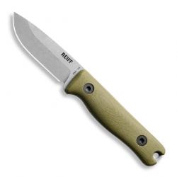 Couteau Reiff Knives F3 Daily Carry Lame Acier CPM 3V SW Manche OD Green G10 Etui Cuir Made USA REKF