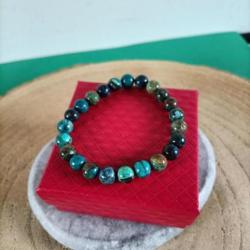 Bracelet en pierre naturelle Crysocolle perles 8 mm avec écrin Réf : N161