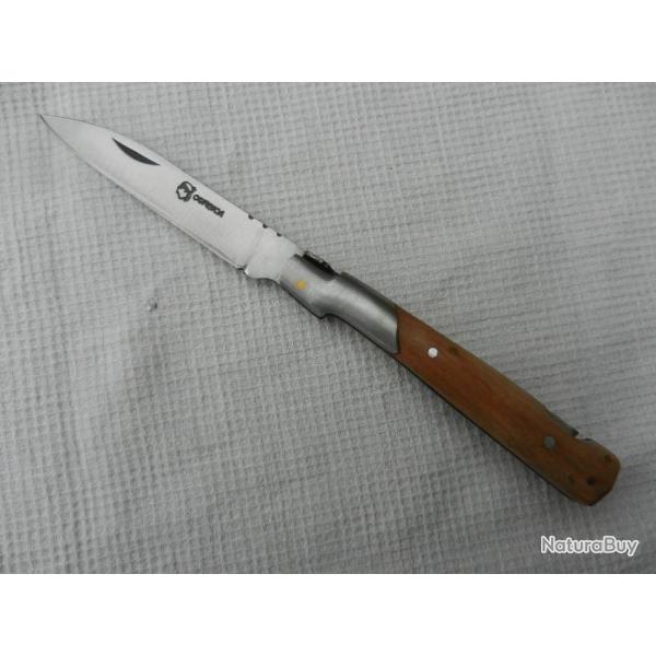 couteau de poche pliant Corsica avec cran d'arrt manche bois de teck