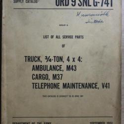 Supply Catalog ORD 9 SNL G-741 Dept of the Army de 1951