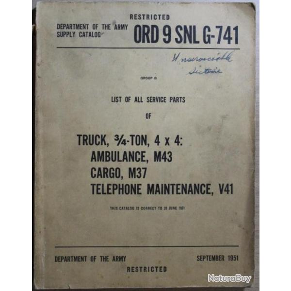 Supply Catalog ORD 9 SNL G-741 Dept of the Army de 1951