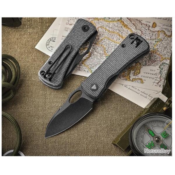 Couteau Trivisa Andromeda Black Manche Micarta Lame Acier 14C28N Blk IKBS Linerlock Clip TVTY18BM14