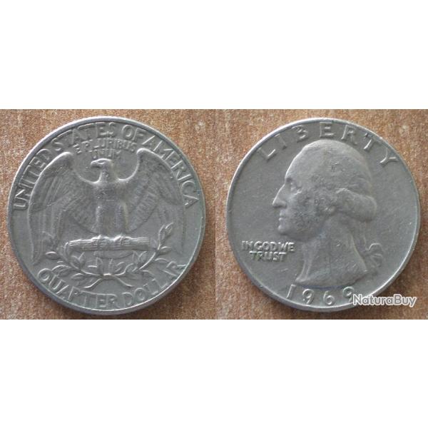 Usa 25 Cents 1969 Quarter Dollar Washington Cent Piece Etats Unis Dollars