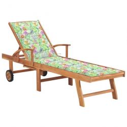Transat chaise longue bain de soleil lit de jardin terrasse meuble d'extérieur avec coussin à motif