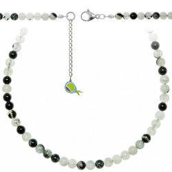 Collier en quartz avec inclusions de tourmaline noire - Perles rondes 6 mm - 43 cm