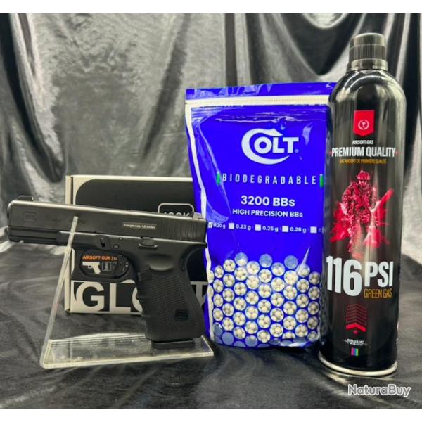 Pack prt a tirer Pistolet Airsoft - "GLOCK 19" - GEN4 BBS 6MM - GAZ
