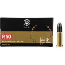 Cartouches RWS R50 Premium Line Calibre 22LR - Boite de 50 unités