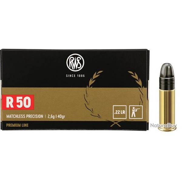 Cartouches RWS R50 Premium Line Calibre 22LR - Boite de 50 units