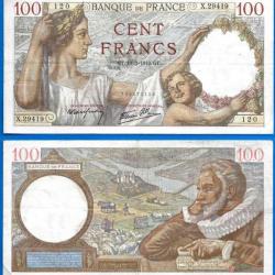 France 100 Francs 1942 Serie X Grand Billet Sully Franc Frs Frc Frcs