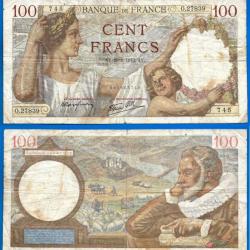 France 100 Francs 1942 Serie O Grand Billet Sully Franc Frs Frc Frcs