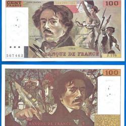 France 100 Francs 1990 Eugene Delacroix Billet Frs Frc Frcs