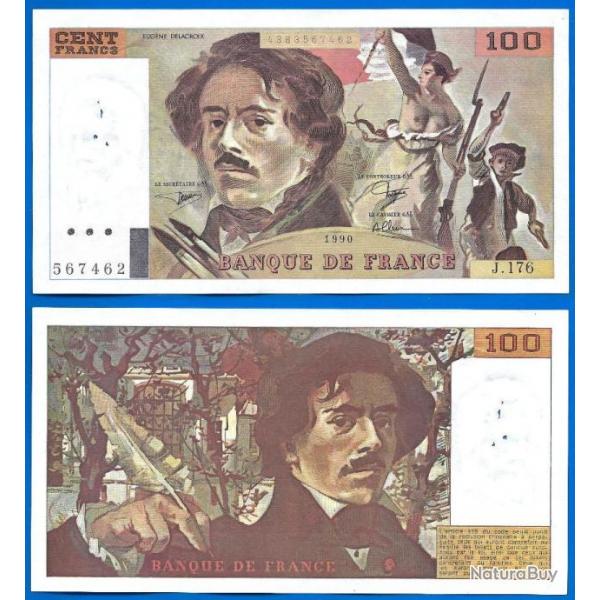 France 100 Francs 1990 Eugene Delacroix Billet Frs Frc Frcs