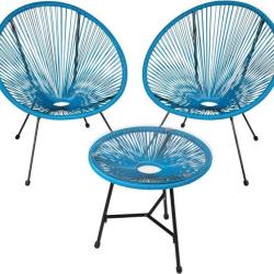 Ensemble de 2 chaises de jardin avec table bleu table414