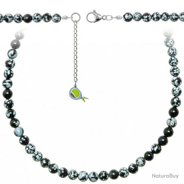 Collier en obsidienne neige - Perles rondes 6 mm - 43 cm