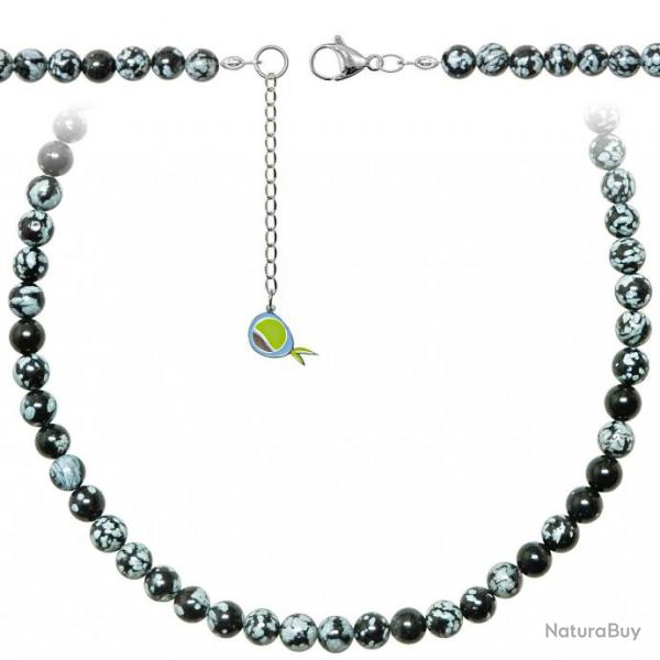 Collier en obsidienne neige - Perles rondes 6 mm - 55 cm