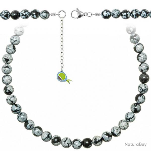 Collier en obsidienne neige - Perles rondes 8 mm - 38 cm