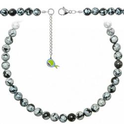 Collier en obsidienne neige - Perles rondes 8 mm - 43 cm