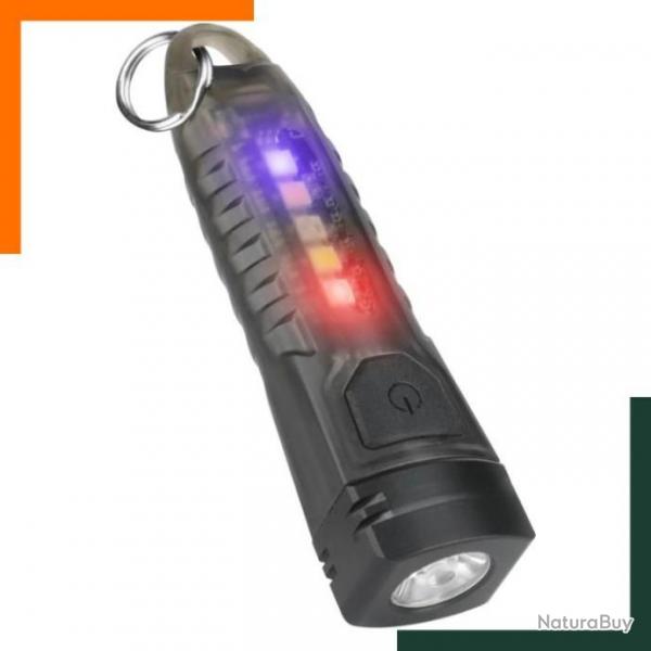 Mini lampe torche LED IPX6 tanche 400 Lumens UV Rouge et Bleue, 12 modes - Rechargeable