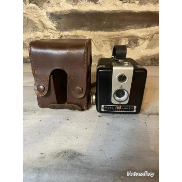 Rare : Appareil Photos Vintage Brownie Hawkeye Kodak Camera Avec Son tui Cuir