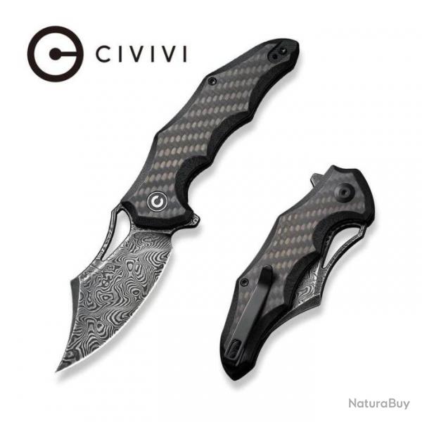 Couteau CIVIVI Chiro Black Manche G10/Carbon Fiber Lame Acier Damas Clip Point IKBS CIVC23046DS1