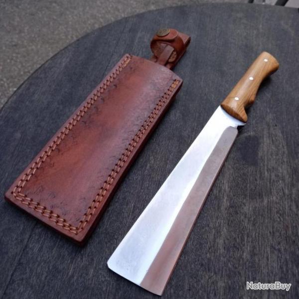 Grand Couteau MACHETTE Forg Manche en Bois d Olivier tui en cuir