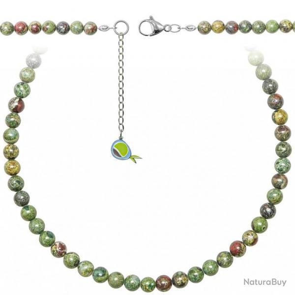 Collier en jaspe hliotrope - Perles rondes 6 mm - 43 cm