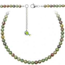 Collier en jaspe héliotrope - Perles rondes 6 mm - 55 cm