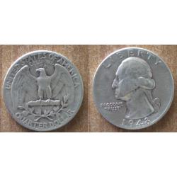Usa 25 Cents 1948 Quarter Dollar Argent Cent Piece Etats Unis Dollars