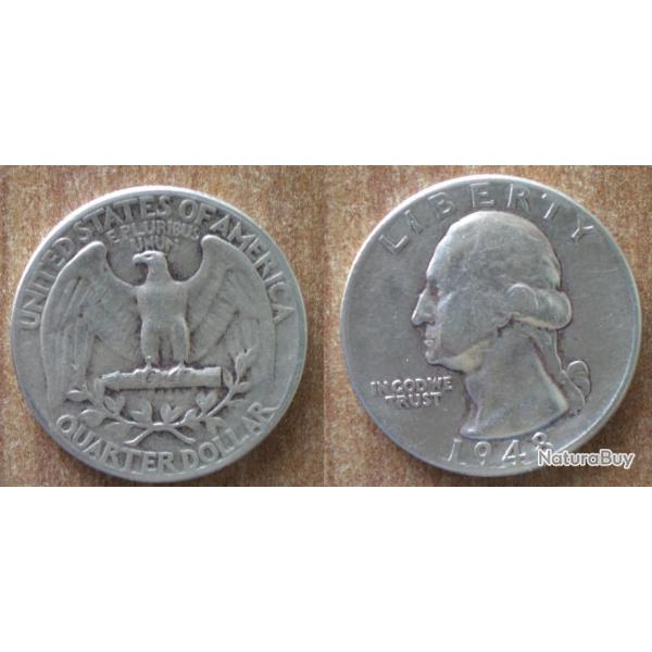 Usa 25 Cents 1948 Quarter Dollar Argent Cent Piece Etats Unis Dollars