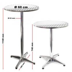++Table de bistro en aluminium pliable réglable en hauteur 74/114cm Ø 60 table61808