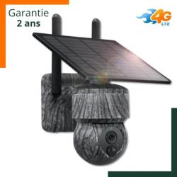 Caméra de chasse 4G solaire rotative à 360° - Garantie 2 ans - Vision nocturne - IP66 - Camouflage