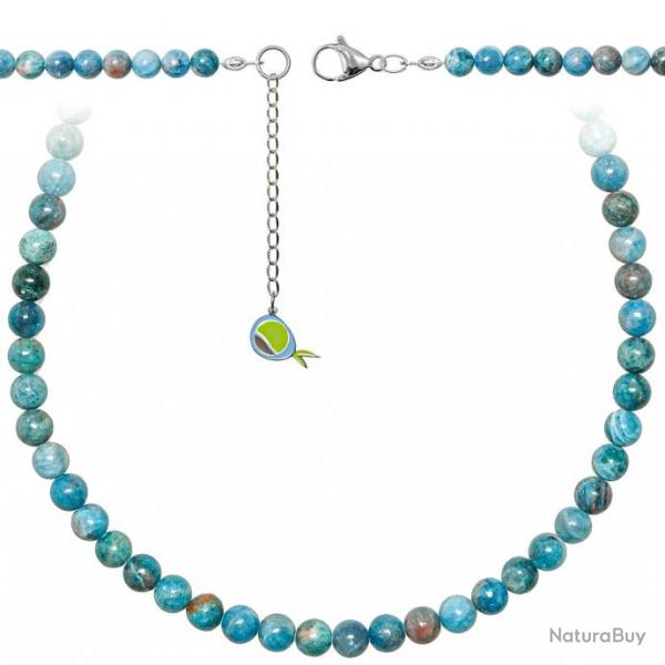 Collier en apatite bleue - Perles rondes 6 mm - 38 cm