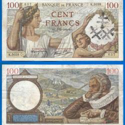 France 100 Francs 1939 Surcharge Serie K Grand Billet Sully Franc Frs Frc Frcs