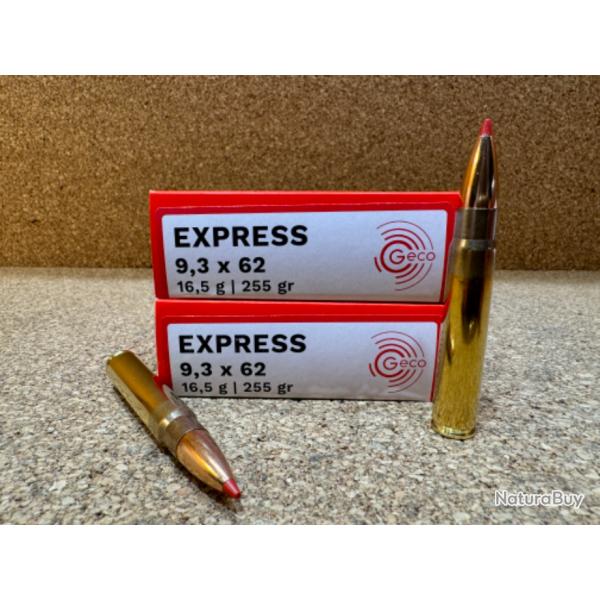 2 BOITES DE 20 CARTOUCHES GECO EXPRESS  CAL.9.3X62 16.5 gr