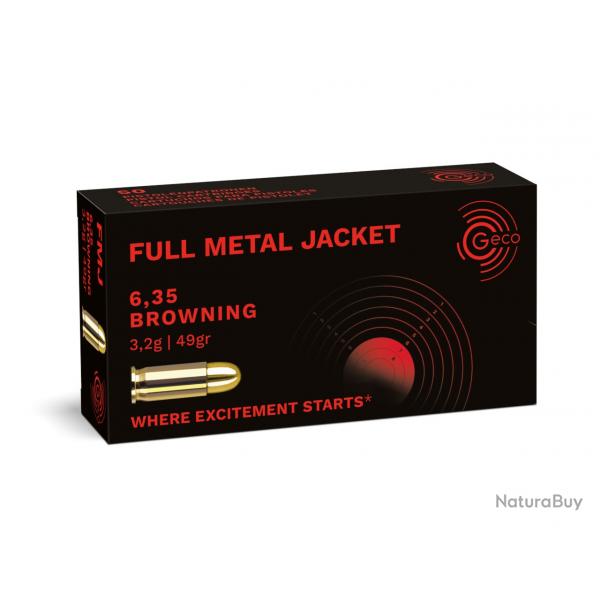 Munitions Geco 6.35 Browning FMJ 3.2g 49gr x5 boites
